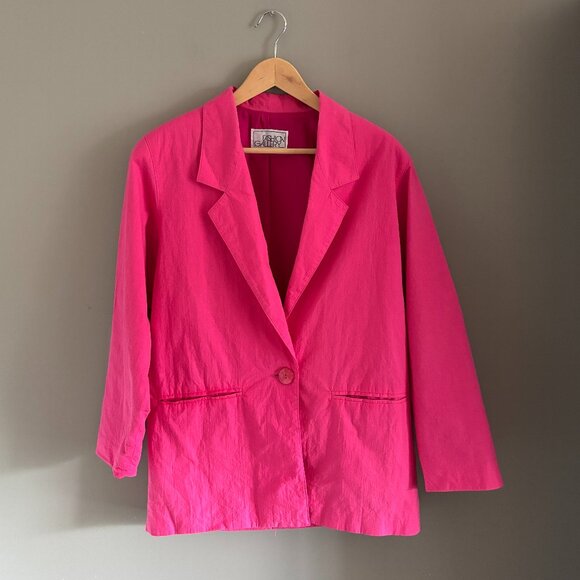 Vtg Hot Pink Cotton Blazer - Picture 1 of 10